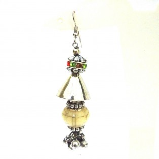 Off White Bead Silver Oxidized Earring Jhumka Chandelier - Hook Dangle Drop Long